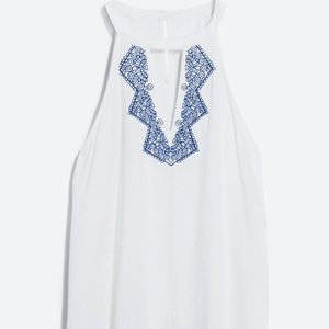 White Cutout Tank with Embroidery